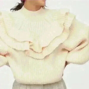 H&M Flounced Rib-Knit Ruffle Sweater
